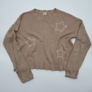 Altar'd State Womens Tan Beige Embroidered Star Cotton Sweater XS